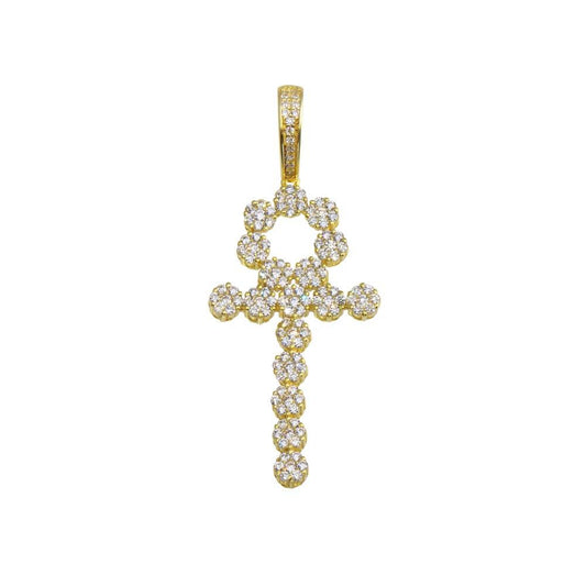 Silver 925 Gold Plated CZ Bubble Cross Hip Hop Pendant - SLP00194GP | Silver Palace Inc.