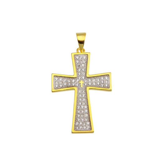 Silver 925 Gold Plated Cross CZ Hip Hop Pendant - SLP00195GP | Silver Palace Inc.