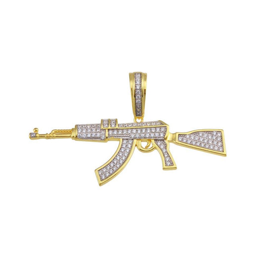 Silver 925 Gold Plated Riffle CZ Hip Hop Pendant - SLP00199GP | Silver Palace Inc.