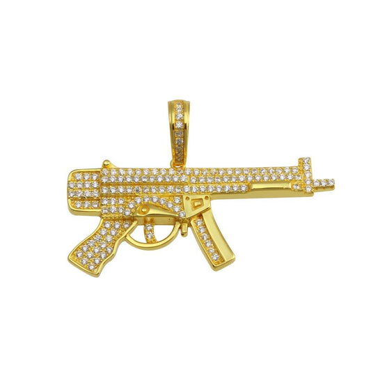 Rhodium Plated 925 Sterling Silver CZ Gun Hip Hop Pendant - SLP00200GP | Silver Palace Inc.