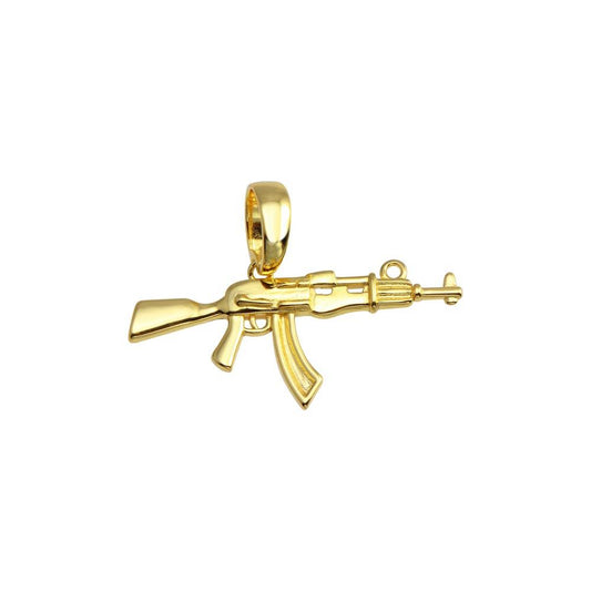 Silver 925 Gold Plated Gun Hip Hop Pendant - SLP00202 | Silver Palace Inc.