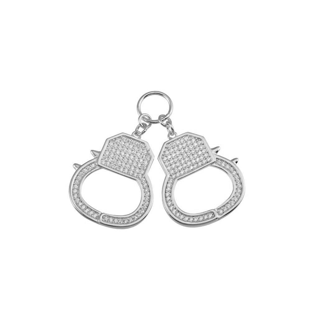 Rhodium Plated 925 Sterling Silver CZ Hand Cuffs Hip Hop Pendant - SLP00205 | Silver Palace Inc.