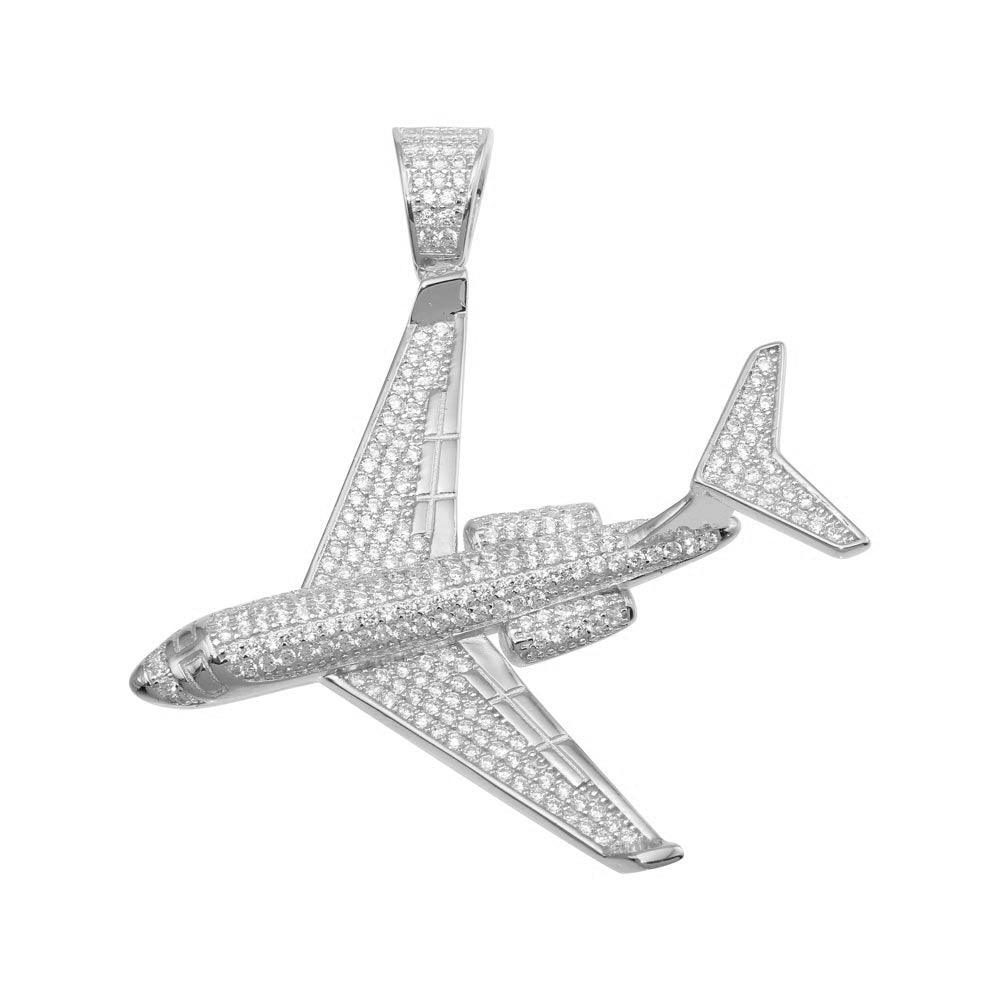 Rhodium Plated 925 Sterling Silver CZ Air Bus Hip Hop Pendant - SLP00211 | Silver Palace Inc.