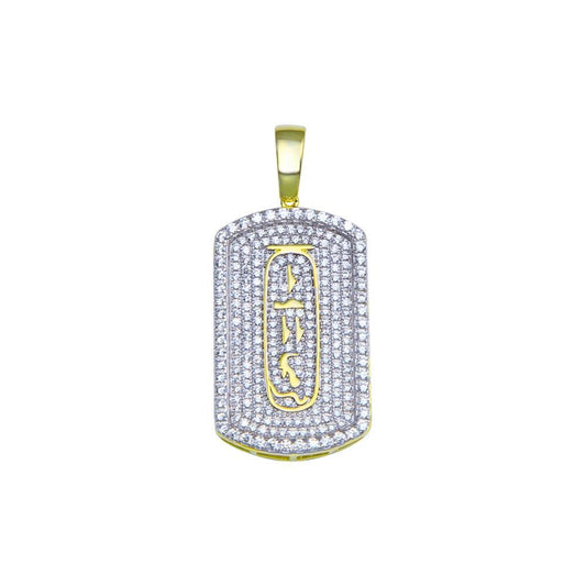 Rhodium Plated 925 Sterling Silver CZ Dogtag Pendant - SLP00223GP | Silver Palace Inc.