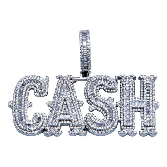 Rhodium Plated 925 Sterling Silver CZ CASH Hip Hop Pendant - SLP00250 | Silver Palace Inc.