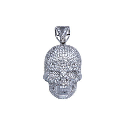 Rhodium Plated 925 Sterling Silver CZ Encrusted Skull Hip Hop Pendant - SLP00253 | Silver Palace Inc.