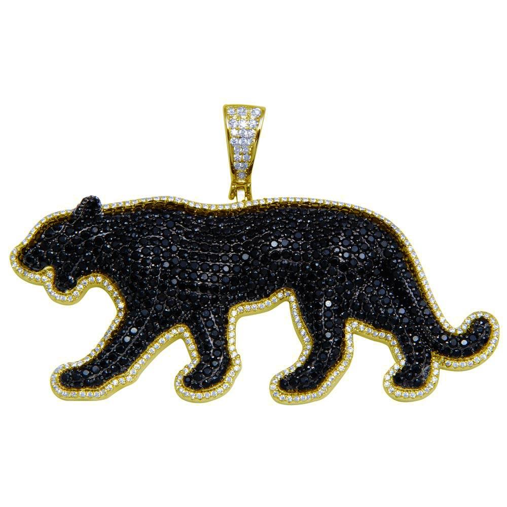 Silver 925 Gold Plated CZ Black Panther Hip Hop Pendant - SLP00273GP | Silver Palace Inc.