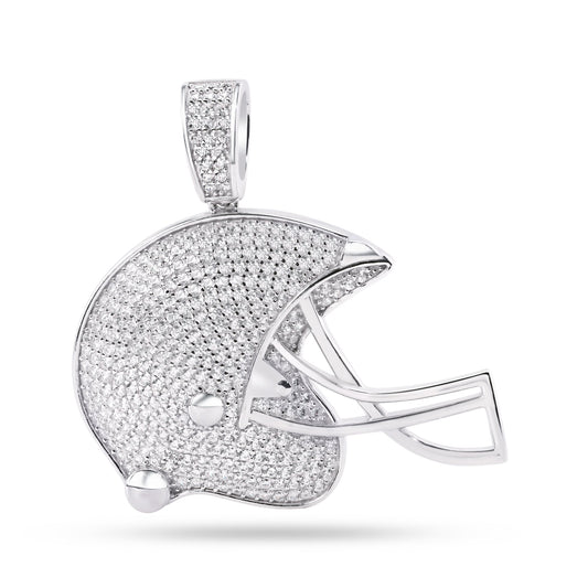 Rhodium Plated 925 Sterling Silver Football Helmet Clear CZ Pendant - SLP00354