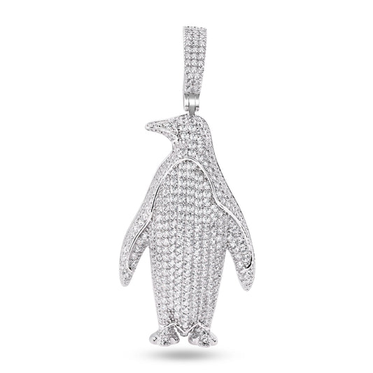 Rhodium Plated 925 Sterling Silver Penguin Clear CZ Pendant - SLP00355