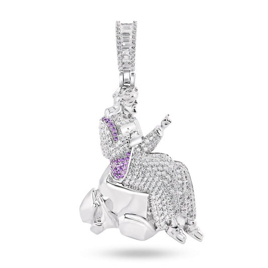 Rhodium Plated 925 Sterling Silver Jesus Sitting on a Rock Clear CZ Pendant - SLP00381