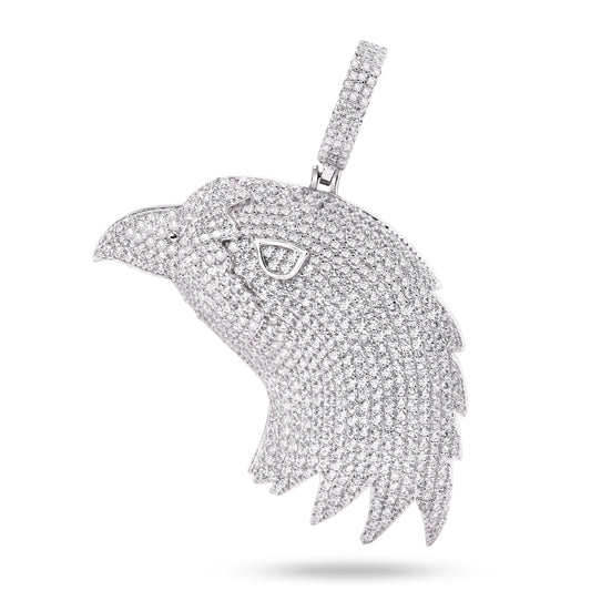 Rhodium Plated 925 Sterling Silver  Eagle Head Clear CZ Pendant - SLP00401