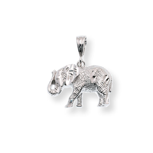 Rhodium Plated 925 Sterling Silver Diamond Cut Elephant 25.4mm x 17.2mm Pendant - SLP00447