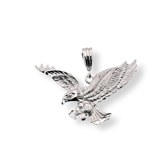 Rhodium Plated 925 Sterling Silver Diamond Cut Eagle 39.2mm x 27.5mm Pendant - SLP00448