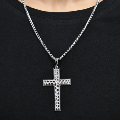Rhodium Plated 925 Sterling Silver Nugget Cross 35.5mm x 53mm Pendant - SLP00478