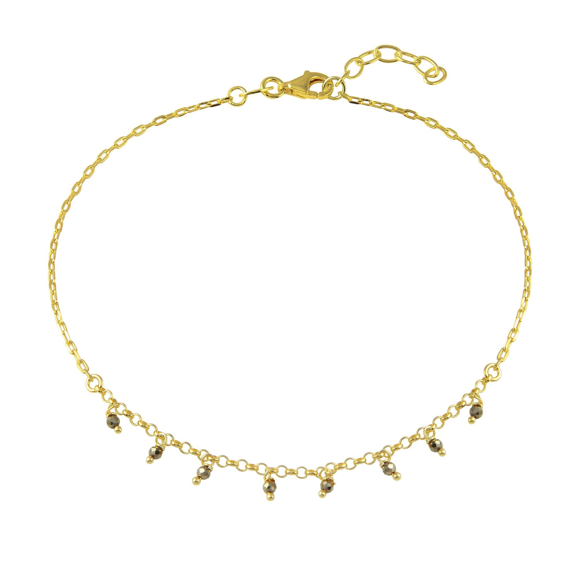 Silver 925 Gold Plated Dangling CZ Anklet - SOA00020 | Silver Palace Inc.