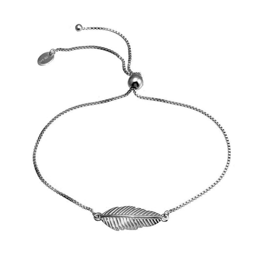 Rhodium Plated 925 Sterling Silver Leaf Lariat Bracelet - SOB00002 | Silver Palace Inc.