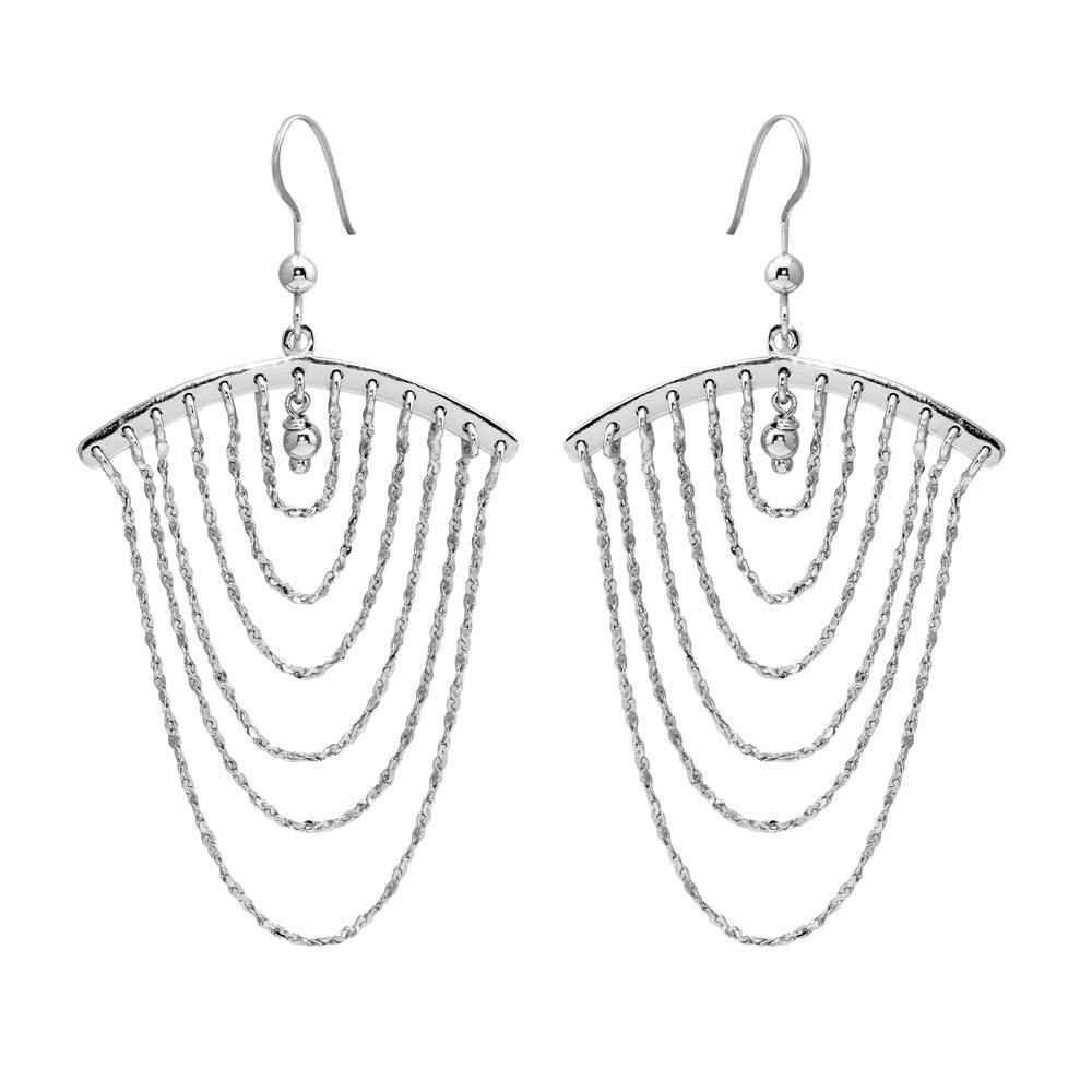 Silver 925 Rhodium Plated Dangling Chain Earrings - SOE00019 | Silver Palace Inc.