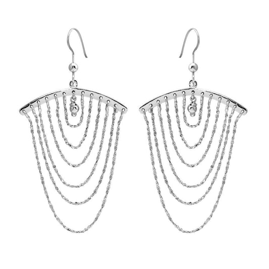 Silver 925 Rhodium Plated Dangling Chain Earrings - SOE00019 | Silver Palace Inc.