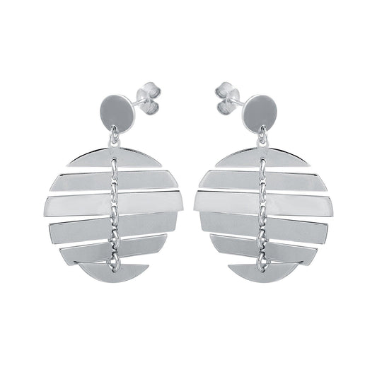 Silver 925 Rhodium Dangling Flexible Disc Earrings - SOE00029 | Silver Palace Inc.