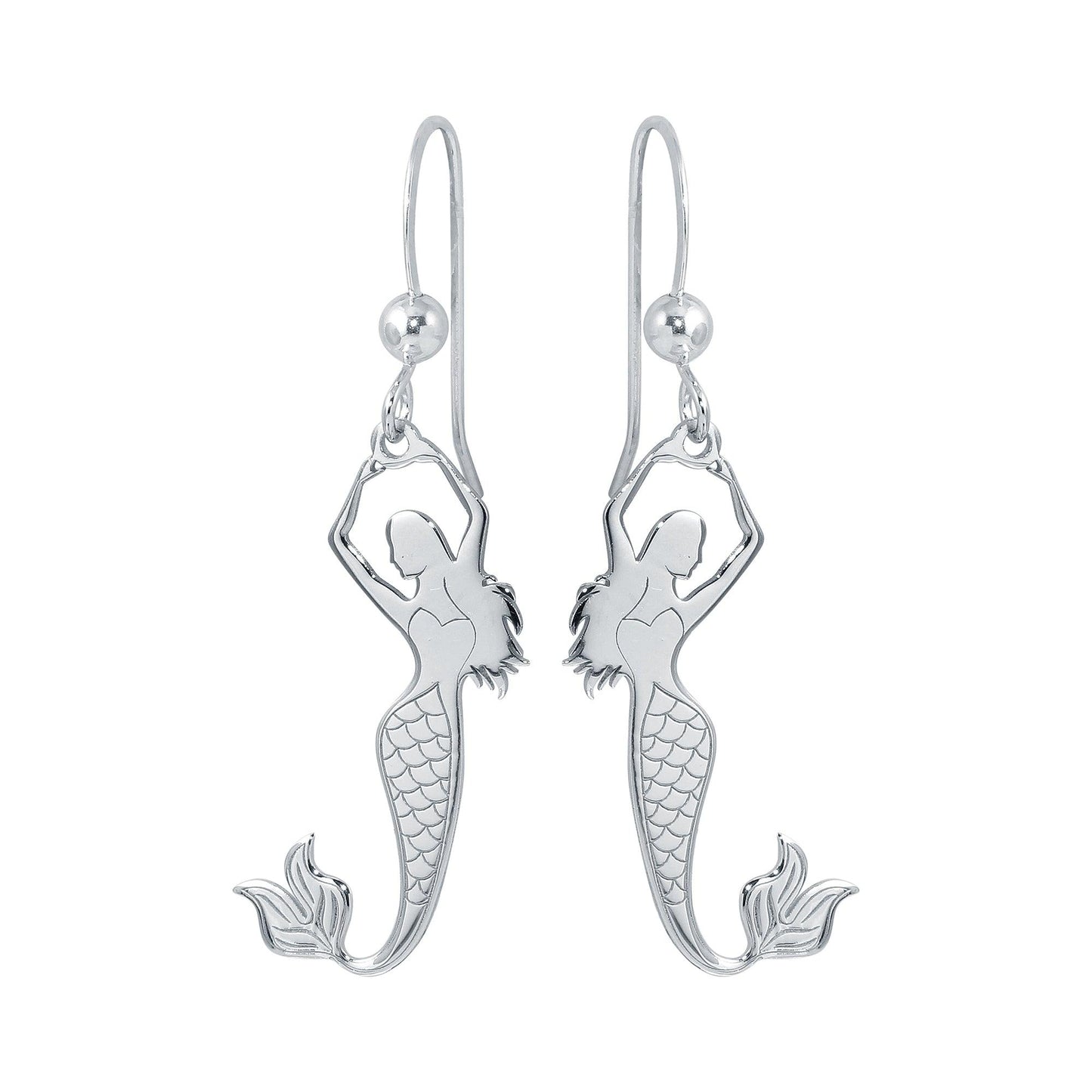 Silver 925 Rhodium Dangling Mermaid Earrings - SOE00032 | Silver Palace Inc.