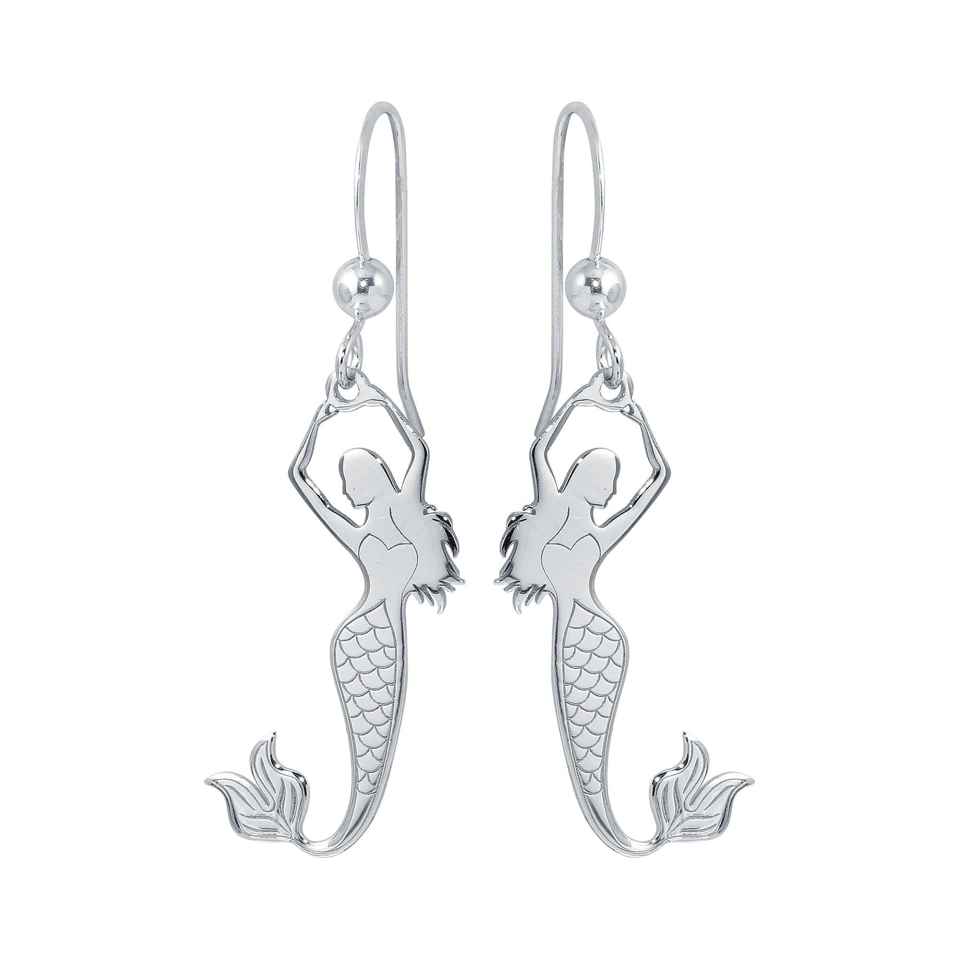 Silver 925 Rhodium Dangling Mermaid Earrings - SOE00032 | Silver Palace Inc.