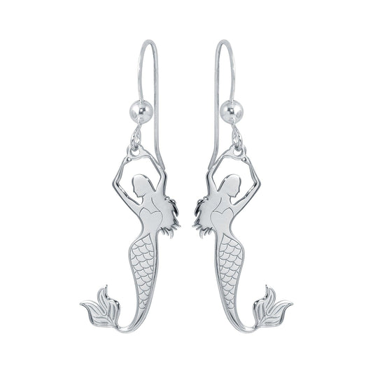 Silver 925 Rhodium Dangling Mermaid Earrings - SOE00032 | Silver Palace Inc.
