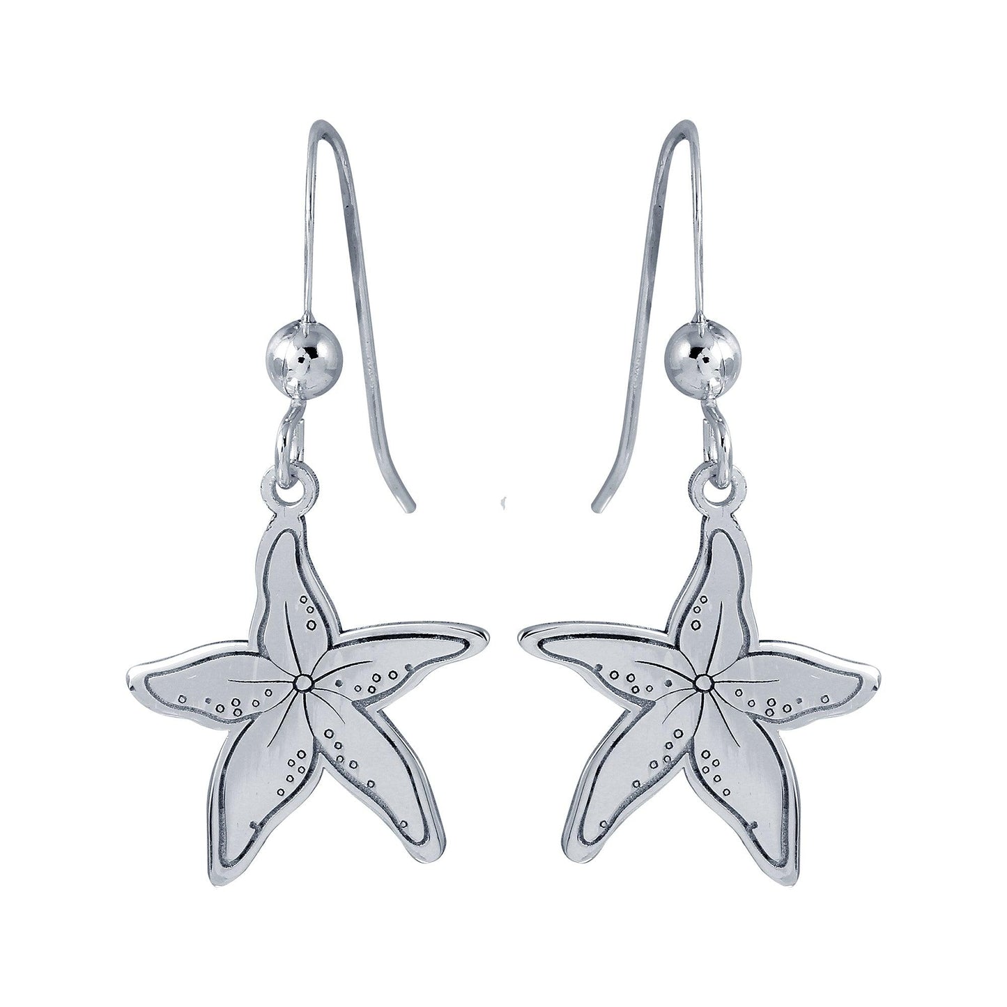 Silver 925 Rhodium Dangling Starfish Earrings - SOE00038 | Silver Palace Inc.