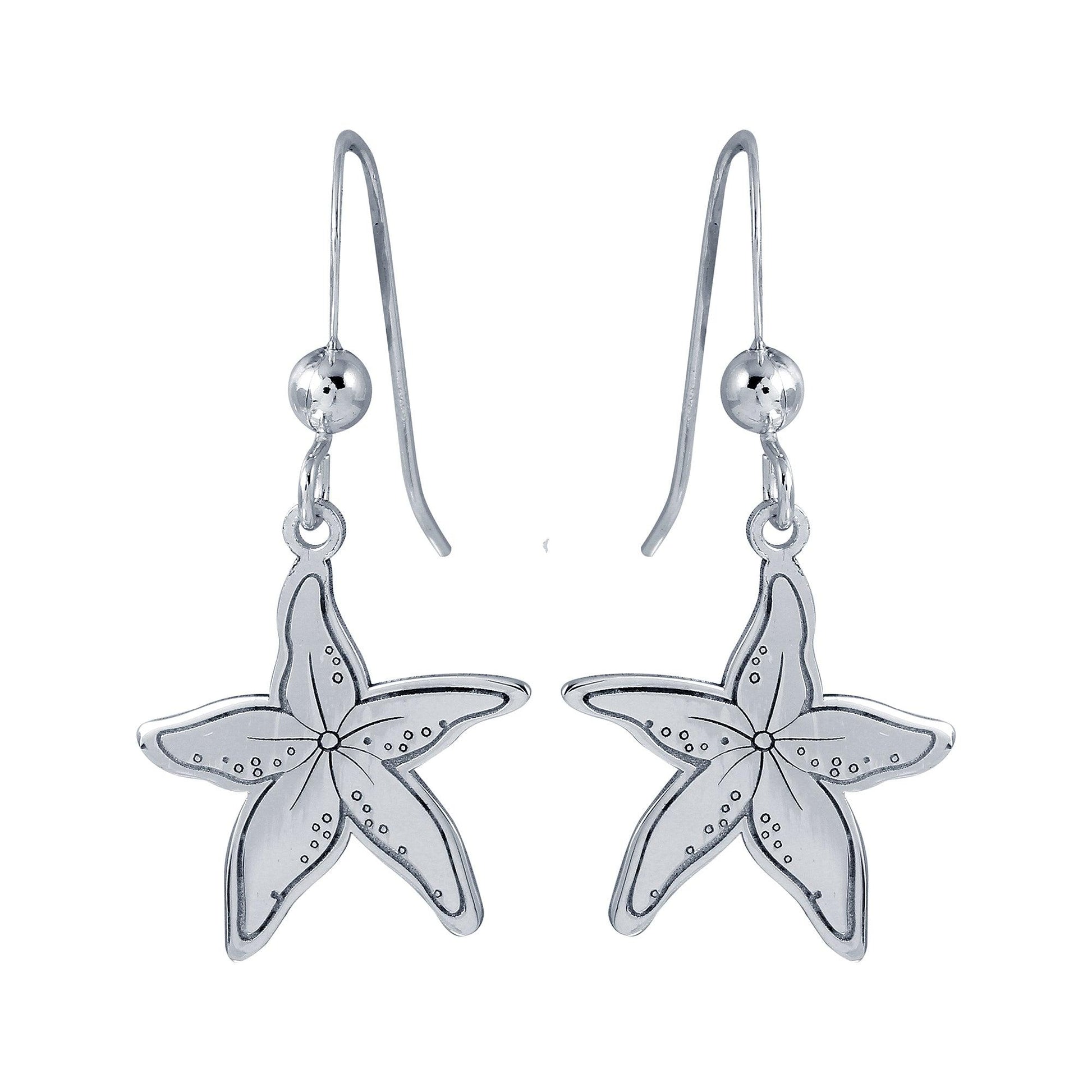 Silver 925 Rhodium Dangling Starfish Earrings - SOE00038 | Silver Palace Inc.