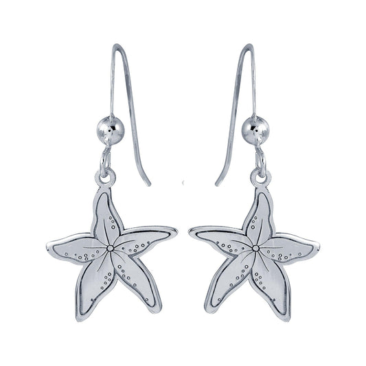 Silver 925 Rhodium Dangling Starfish Earrings - SOE00038 | Silver Palace Inc.