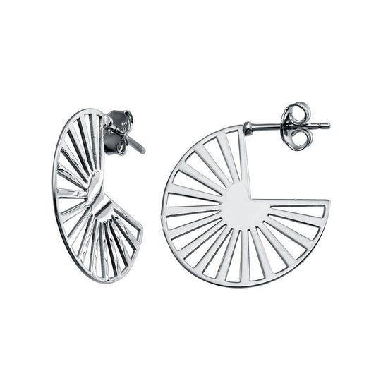 Rhodium Plated 925 Sterling Silver  Semi Hoop Fan Earrings - SOE00041 | Silver Palace Inc.
