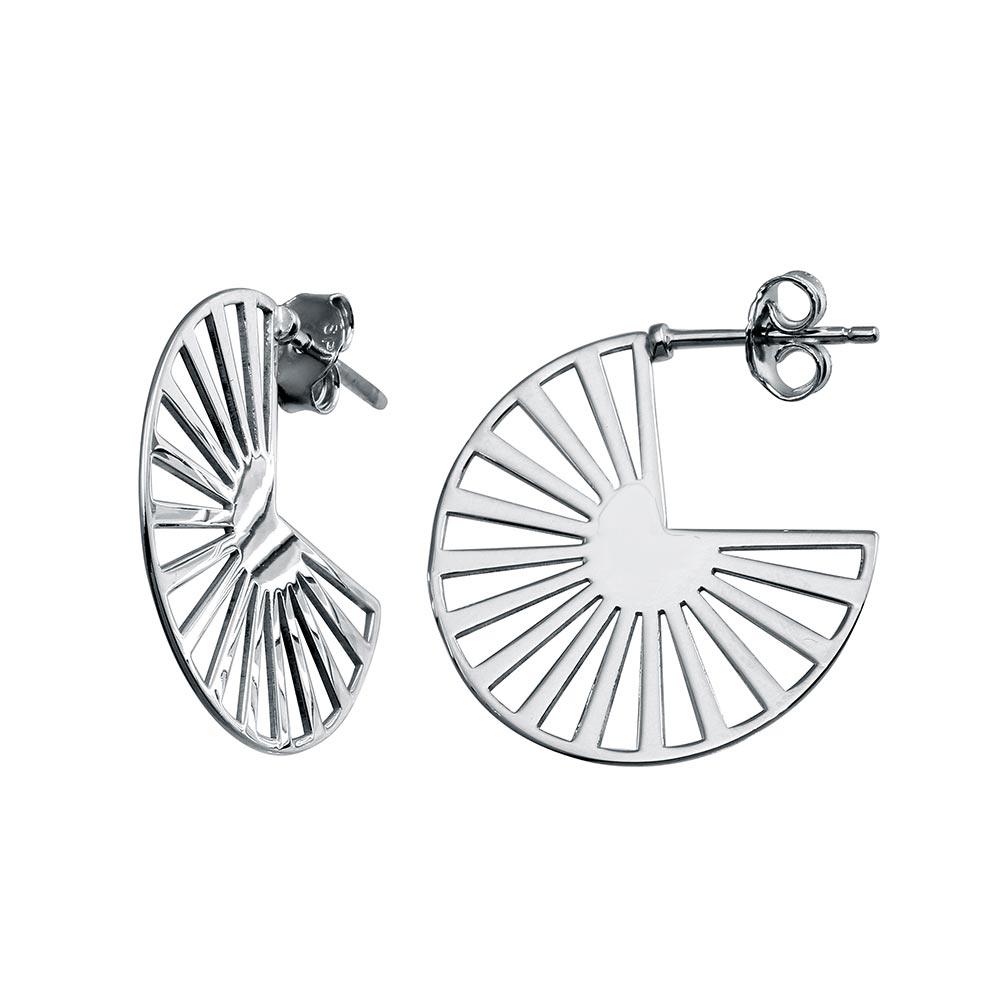 Rhodium Plated 925 Sterling Silver  Semi Hoop Fan Earrings - SOE00041 | Silver Palace Inc.