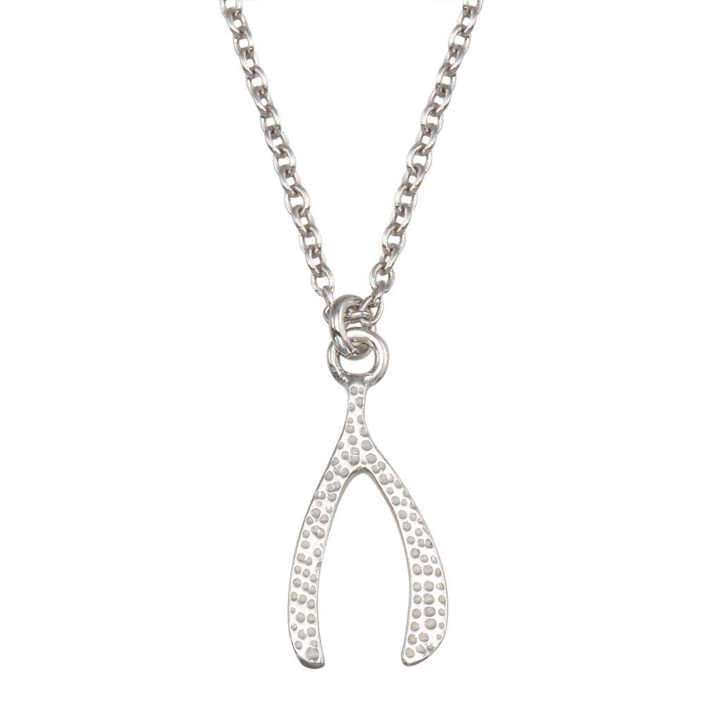 Rhodium Plated 925 Sterling Silver Wishbone Pendant Necklace - SOP00149 | Silver Palace Inc.