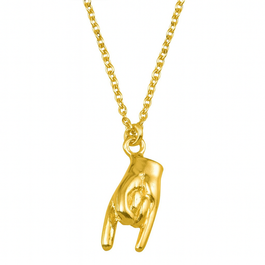 Gold Plated 925 Sterling Silver Hand Horns Pendant Necklace - SOP00152GP