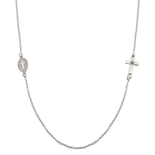 Rhodium Plated 925 Sterling Silver Cross and Illuminated Cross Cutout Necklace - SOP00154 | Silver Palace Inc.