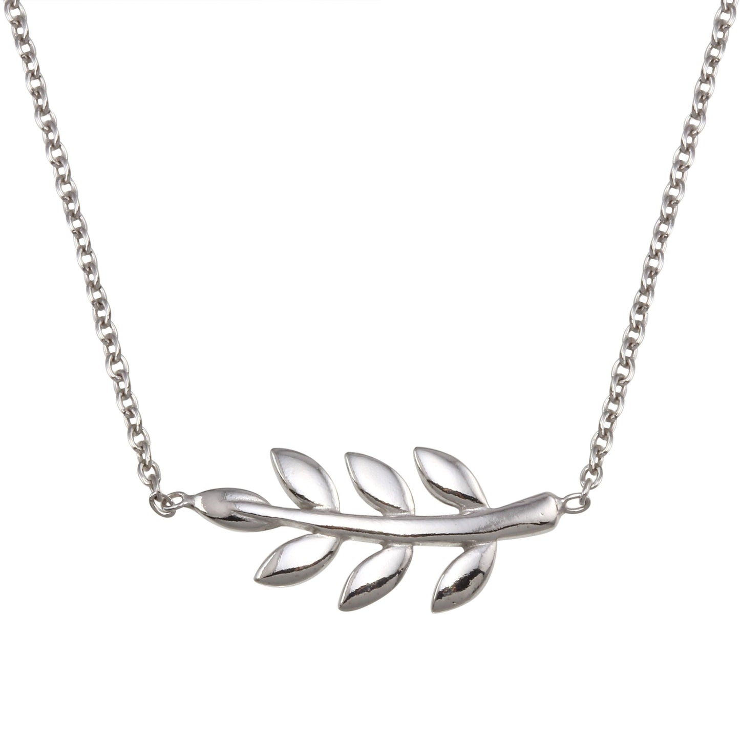 Rhodium Plated 925 Sterling Silver Olive Branch Necklace - SOP00168 | Silver Palace Inc.