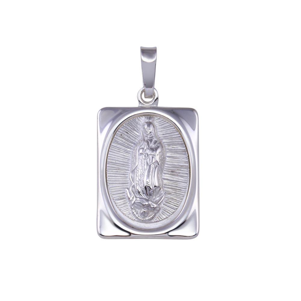 Silver 925 High Polished Nuestra SeÃƒ±ora de Guadalupe Rectangular Pendant - SOP00174 | Silver Palace Inc.