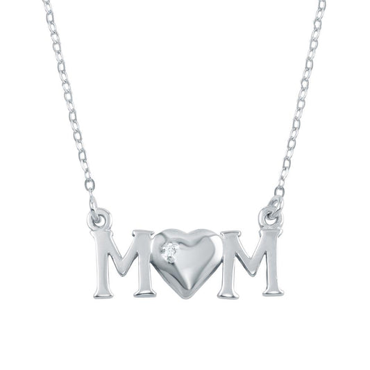 Silver 925 Rhodium Plated CZ MOM Necklace - SOP00105 | Silver Palace Inc.