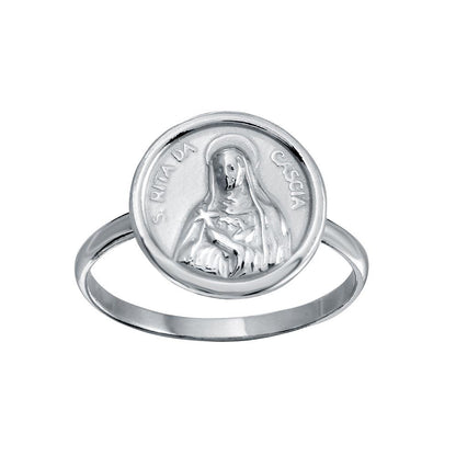 Silver 925 High Polished Disc Mother Mary Design Ring - SOR00031 | Silver Palace Inc.