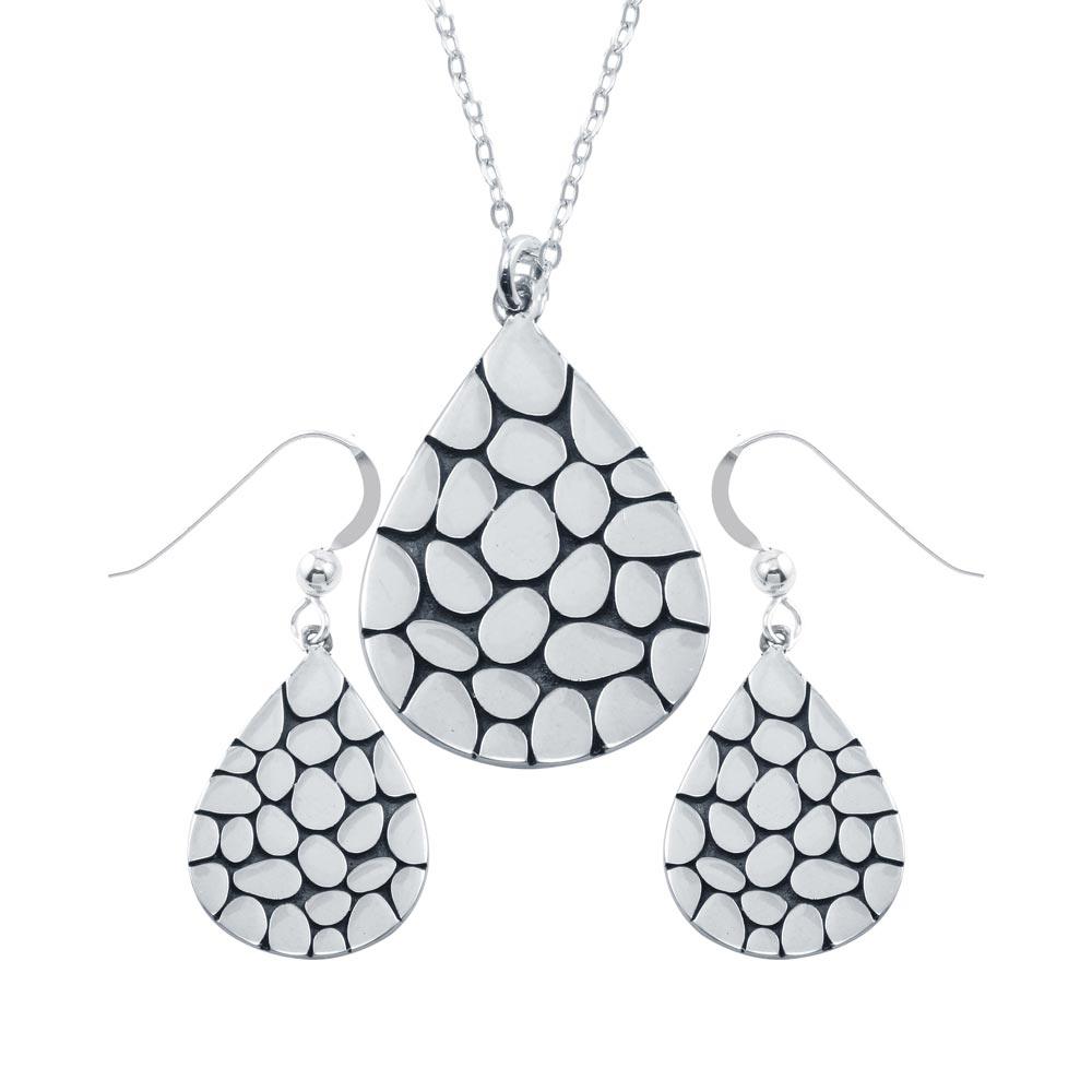 Silver 925 Rhodium Plated Mosaic Design Teardrop Set - SOS00012 | Silver Palace Inc.