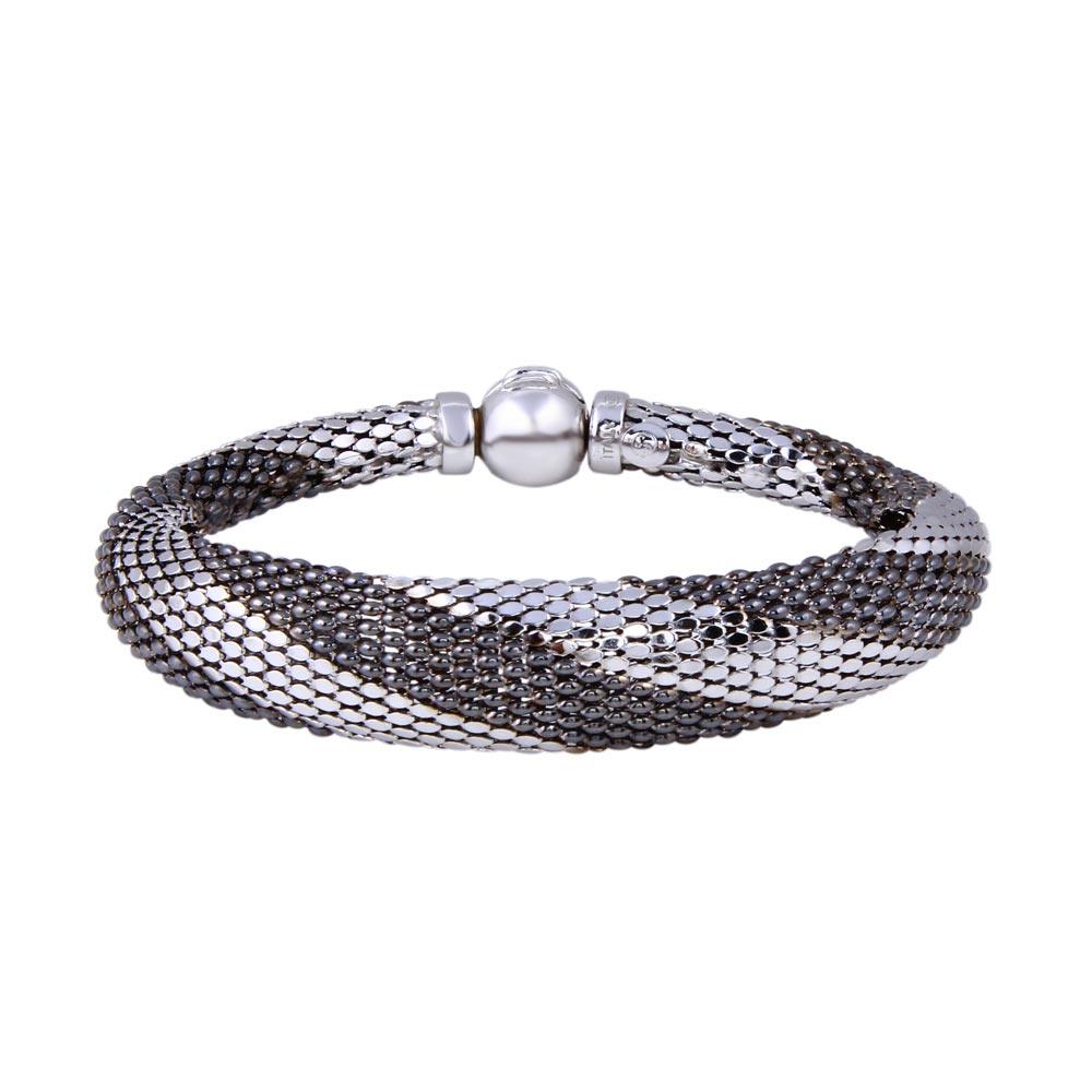 Closeout-Silver 925 Rhodium and Black Rhodium Plated Black Bracelet - SPB00001 | Silver Palace Inc.