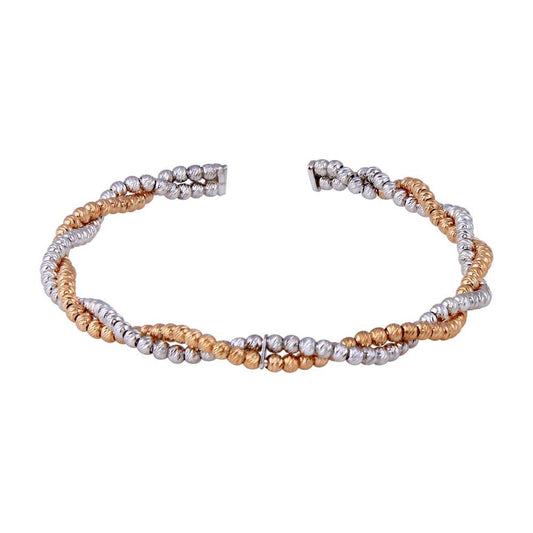 Closeout-Silver 925 Rhodium and Rose Gold Plated Bead Diamond Cut Bangle- SPB00008 | Silver Palace Inc.