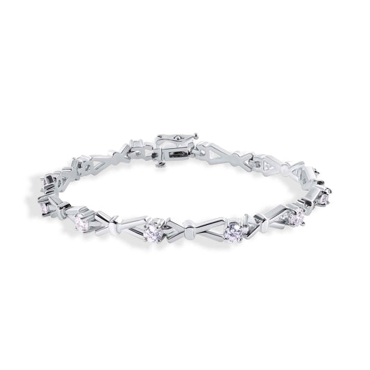 Rhodium Plated 925 Sterling Silver CZ X-link Fancy Bracelet - SPB00021