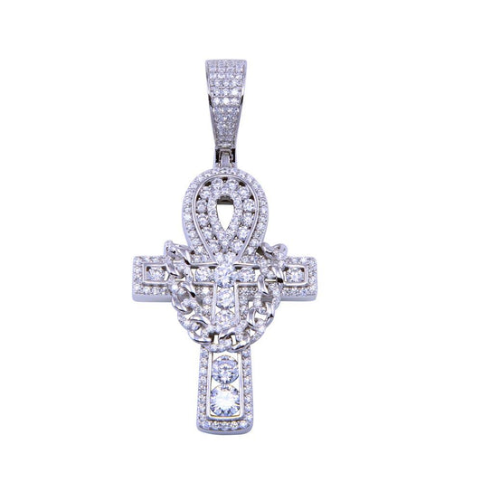 Rhodium Plated 925 Sterling Silver CZ Cross Pendant - SLP00311 | Silver Palace Inc.