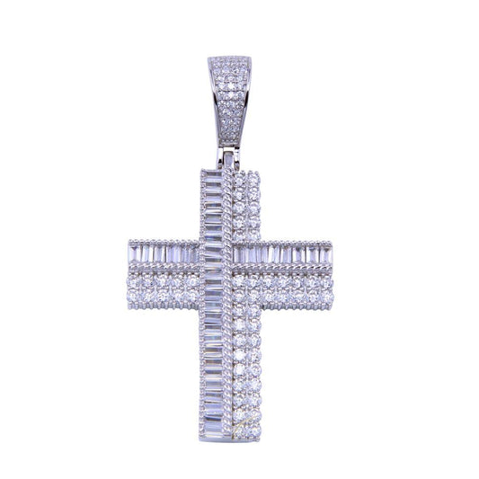 Rhodium Plated 925 Sterling Silver CZ Dual Cross Pendant - SLP00312 | Silver Palace Inc.