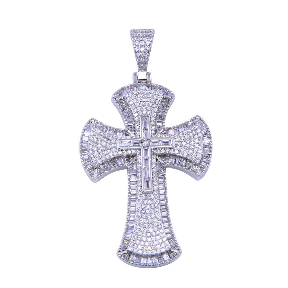 Rhodium Plated 925 Sterling Silver CZ Cross Pendant - SLP00313 | Silver Palace Inc.