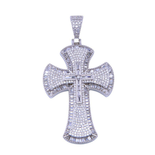 Rhodium Plated 925 Sterling Silver CZ Cross Pendant - SLP00313 | Silver Palace Inc.