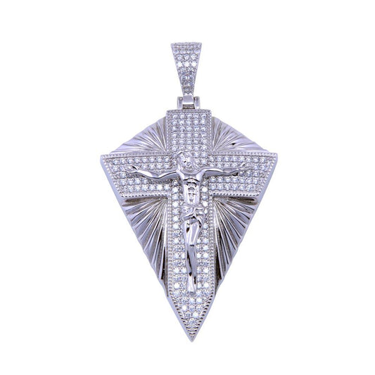 Rhodium Plated 925 Sterling Silver CZ Shining Cross Pendant - SLP00315 | Silver Palace Inc.