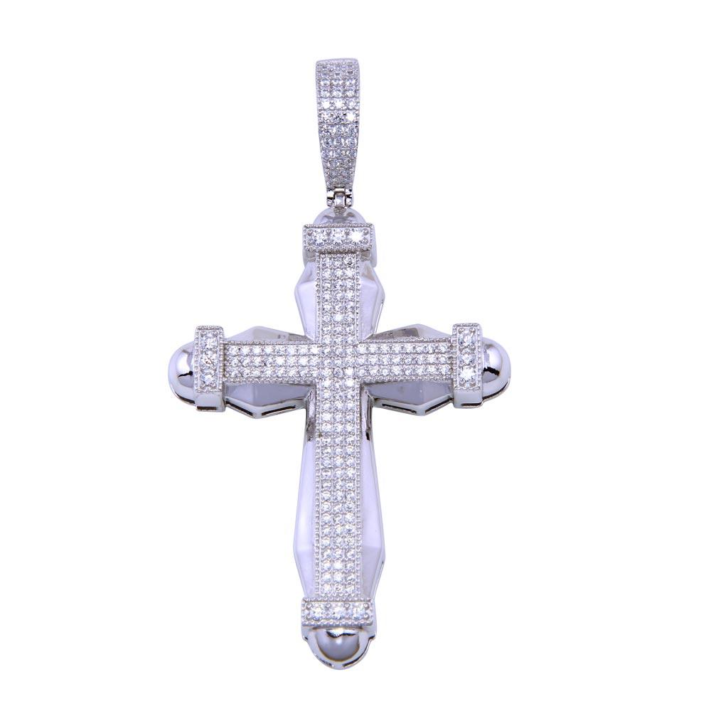 Rhodium Plated 925 Sterling Silver CZ Cross Pendant - SLP00316 | Silver Palace Inc.