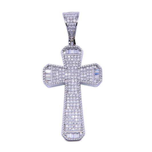 Rhodium Plated 925 Sterling Silver CZ Cross Pendant - SLP00319 | Silver Palace Inc.