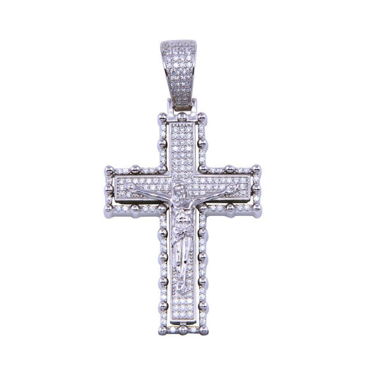 Rhodium Plated 925 Sterling Silver CZ Cross Pendant - SLP00323 | Silver Palace Inc.